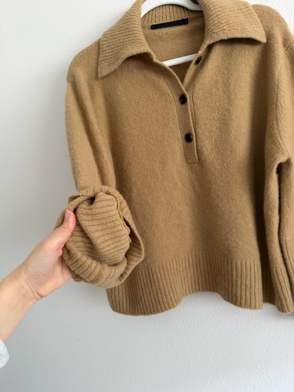 Jenni Kayne cashmere Stevie polo sweater Sz S in camel EUC ( altered sleeves) - Picture 7 of 10